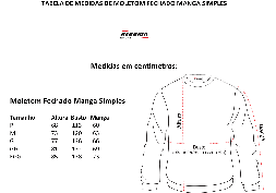 Tabela de Medidas Moletom Fechado Manga Simples